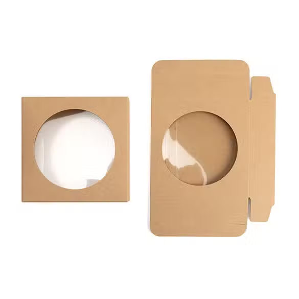 Kraft Boxes with Round Windows ship and store flat for convenience