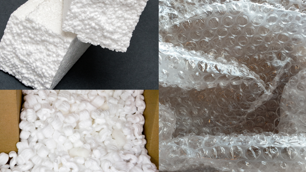 Styrofoam, bubble packaging, or packaging peanuts